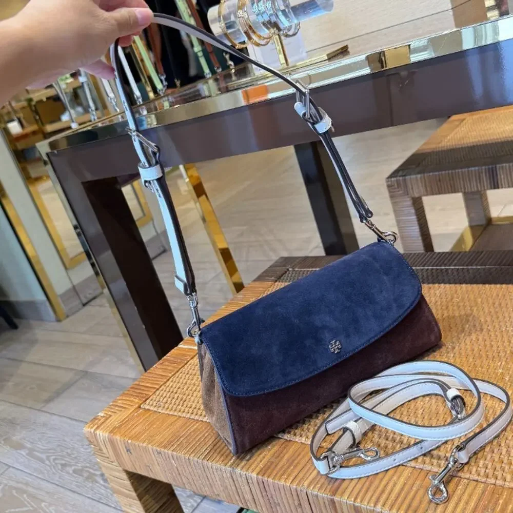 Tory Burch Rory Color-Block Flap Shoulder Bag 182465 $675 TORY NAVY/Coffee/Iron